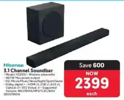 Makro Hisense 3.1 Channel Soundbar offer