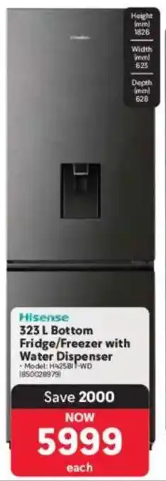 Makro Hisense Bottom Fridge/ Freezer with Water Dispenser offer