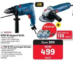 Makro BOSCH 600 W Impact Drill or 700 W 115 mm Angle Grinder offer