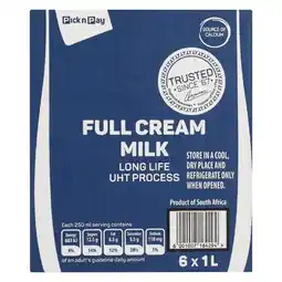 Pick n Pay Liquor PnP UHT Full Cream Milk 6 x 1L offer