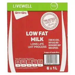 Pick n Pay Liquor PnP Live Well Low Fat Long Life Milk 6 x 1L offer