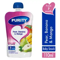 Pick n Pay Liquor Purity Pouch Pear Banana & Mango 110ml from 6 Months offer