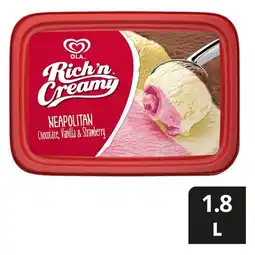 Pick n Pay Liquor Ola Rich n Creamy Neopolitan Chocolate Vanilla & Strawberry Flavoured Ice Cream Tub 1.8L offer