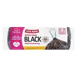 Pick n Pay Liquor Supa Mama Black Refuse Bags With Drawstring 750mm x 900mm 20 Pack offer