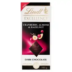 Pick n Pay Liquor Lindt Excellence Cranberry, Almond & Hazelnut Dark Chocolate 100g offer