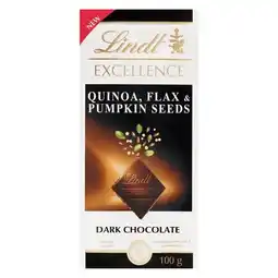 Pick n Pay Liquor Lindt Excellence Quinoa, Flax & Pumpkin Seeds Dark Chocolate Slab 100g offer