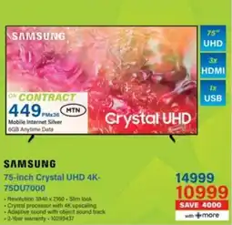 Incredible Connection SAMSUNG 75-inch Crystal UHD 4K-75DU7000 offer