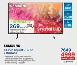 Incredible Connection SAMSUNG 43-inch Crystal UHD 4K- 43DU7000 offer