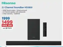 Incredible Connection Hisense 2.1 Channel Soundbar HS1800 offer