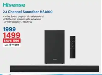 Incredible Connection Hisense 2.1 Channel Soundbar HS1800 offer
