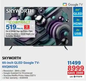 Incredible Connection SKYWORTH 65-inch QLED Google TV-65Q6620G offer