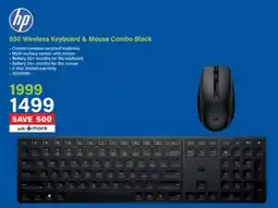 Incredible Connection HP 650 Wireless Keyboard & Mouse Combo Black offer