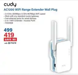 Incredible Connection Cudy AC1200 WiFi Range Extender Wall Plug offer