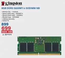 Incredible Connection Kingston 8GB DDR5 5600MT/s SODIMM NB offer