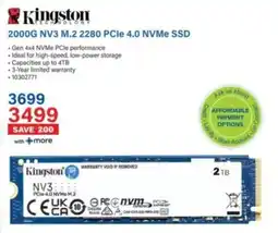 Incredible Connection Kingston 2000G NV3 M.2 2280 PCIe 4.0 NVMe SSD offer