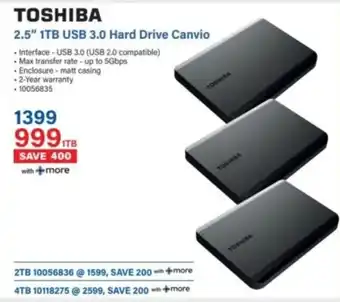 Incredible Connection TOSHIBA 2.5" 1TB USB 3.0 Hard Drive Canvio offer