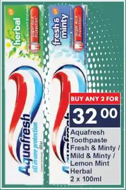 President Hyper Aquafresh Toothpaste Fresh & Minty/ Mild & Minty/ Lemon Mint Herbal offer