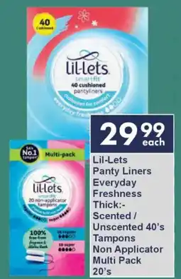 President Hyper Lil-Lets Panty Liners Everyday Freshness Thick Scented/ Unscented Tampons Non Applicator Multi Pack offer