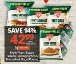 Checkers Hyper Fry's Plant-Based Frozen Sausages/ Soya Mince/ Hot Dogs/ Polony offer
