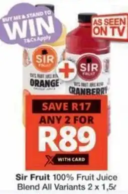 Checkers Hyper Sir Fruit 100% Fruit Juice Blend All Variants offer