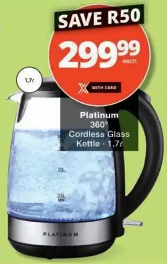 Checkers Hyper Platinum 360° Cordless Glass Kettle offer