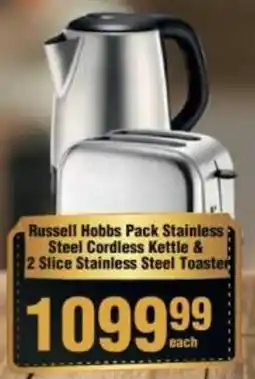 Check Star Russell Hobbs Pack Stainless Steel Cordless Kettle & 2 Slice Stainless Steel Toaster offer