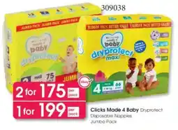 Clicks Clicks Made 4 Baby Dryprotect Disposable Nappies Jumbo Pack offer