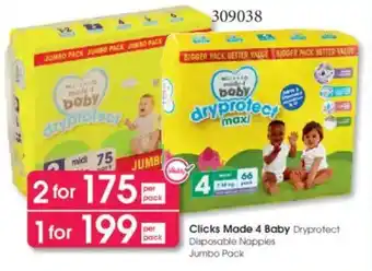 Clicks Clicks Made 4 Baby Dryprotect Disposable Nappies Jumbo Pack offer