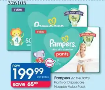 Clicks Pampers Active Baby Pants or Disposable Nappies Value Pack offer