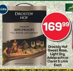 Pick n Pay Drostdy Hof Sweet Rose, Light Dry, Adelpracht or Claret 5 Litre Each offer