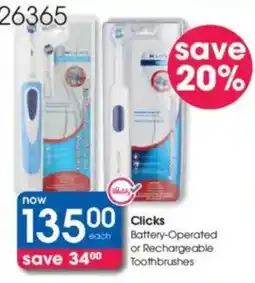 Clicks Clicks Battery-Operated or Rechargeable Toothbrushes offer