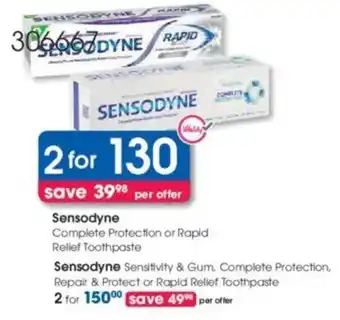 Clicks Sensodyne Complete Protection or Rapid Relief Toothpaste offer