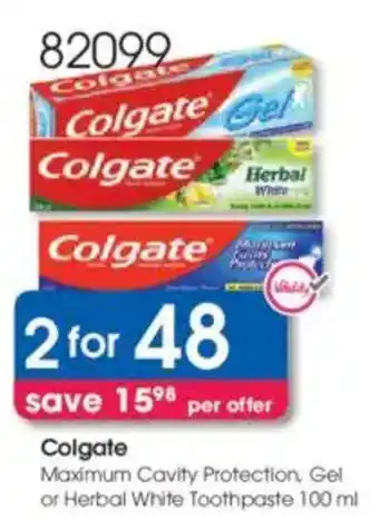 Clicks Colgate Maximum Cavity Protection, Gel or Herbal White Toothpaste offer