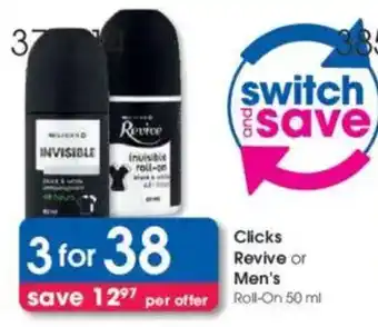 Clicks Clicks Revive or Men's Roll-On offer