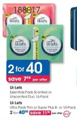 Clicks Lil-Lets Essentials Pads Scented or Unscented Duo offer