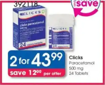 Clicks Clicks Paracetamol 500 mg offer