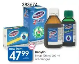 Clicks Benylin Syrup or Lozenges offer