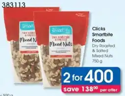 Clicks Clicks Smartbite Foods Dry Roasted & Salted Mixed Nuts offer