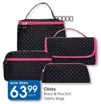 Clicks Clicks Black & Pink Dot Toiletry Bags offer
