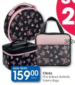 Clicks Clicks Pink & Black Butterfly Toiletry Bags offer