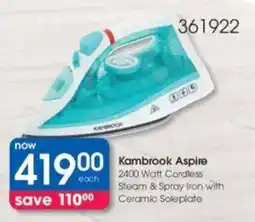 Clicks Kambrook 2400 Watt Cordless Steam & Spray Iron with Ceramic Soleplate offer