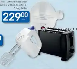 Clicks Clicks Pay Less Hand Mixer with Stainless Steel Beaters, 2-Slice Toaster or 7-Egg Boller offer