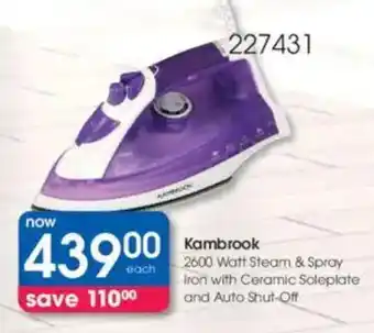 Clicks Kambrook 2600 Watt Steam & Spray Iron with Ceramic Soleplate and Auto Shut-Off offer