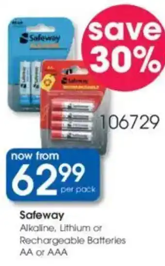Clicks Safeway Alkaline, Lithium or Rechargeable Batteries AA or AAA offer