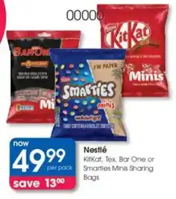 Clicks Nestlé KitKat, Tex, Bar One or Smarties Minis Sharing Bags offer