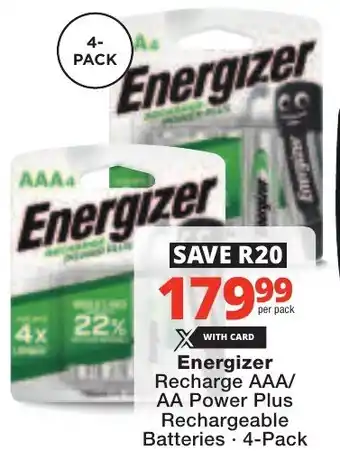 Checkers Energizer Recharge AAA/ AA Power Plus Rechargeable Batteries offer