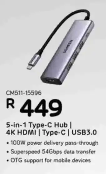 Computer Mania UGREEN 5-in-1 Type-C Hub/ 4K HDMI/ Type-C/ USB3.0 offer