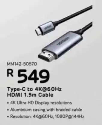 Computer Mania UGREEN Type-C to 4K@60Hz HDMI 1.5m Cable offer