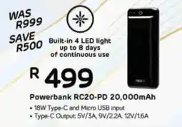 Computer Mania RED-E Powerbank RC20-PD 20,000mAh offer