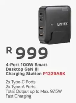 Computer Mania UNITEK 4-Port 100W Smart Desktop GaN III Charging Station offer